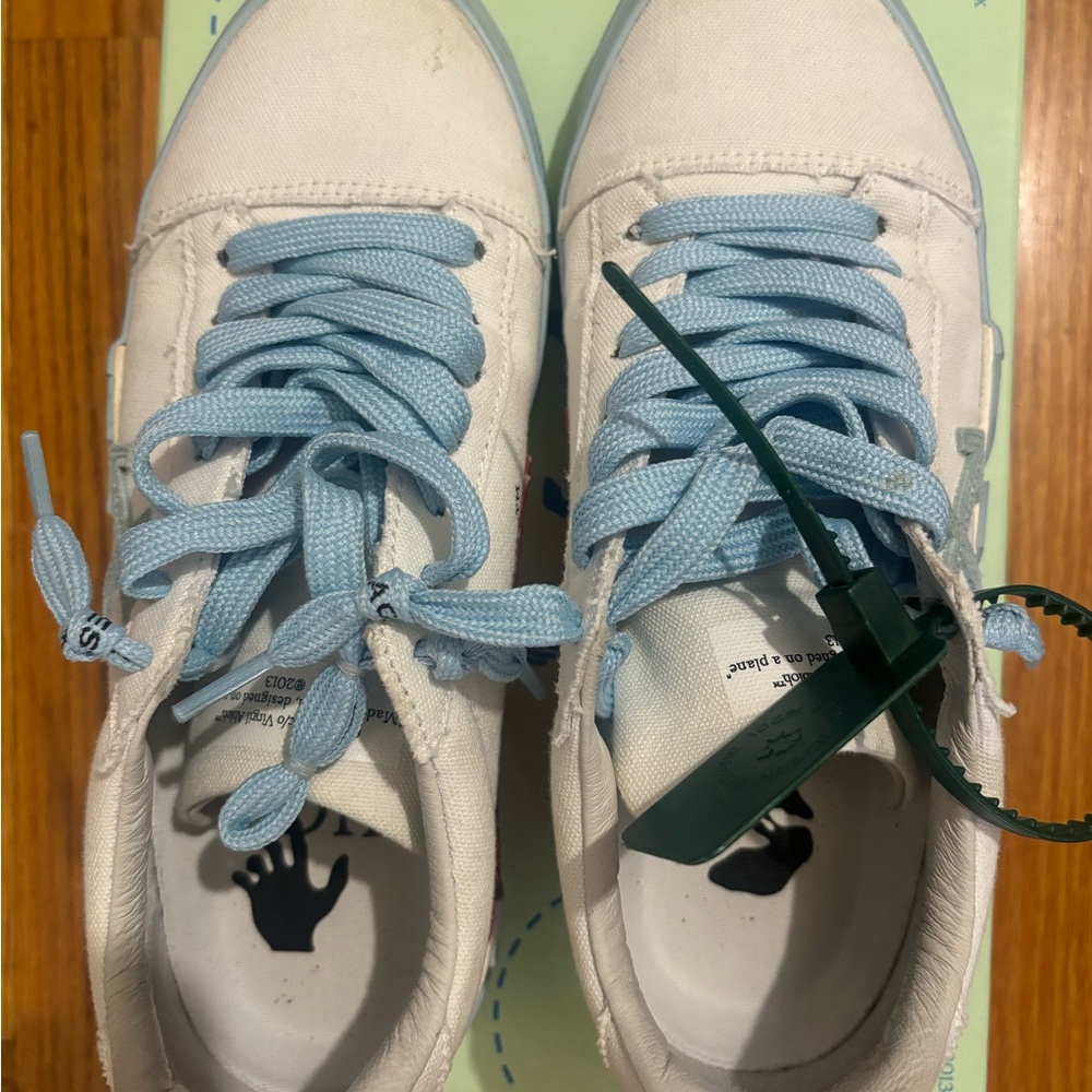 Off-White White and Light Blue Sneakers